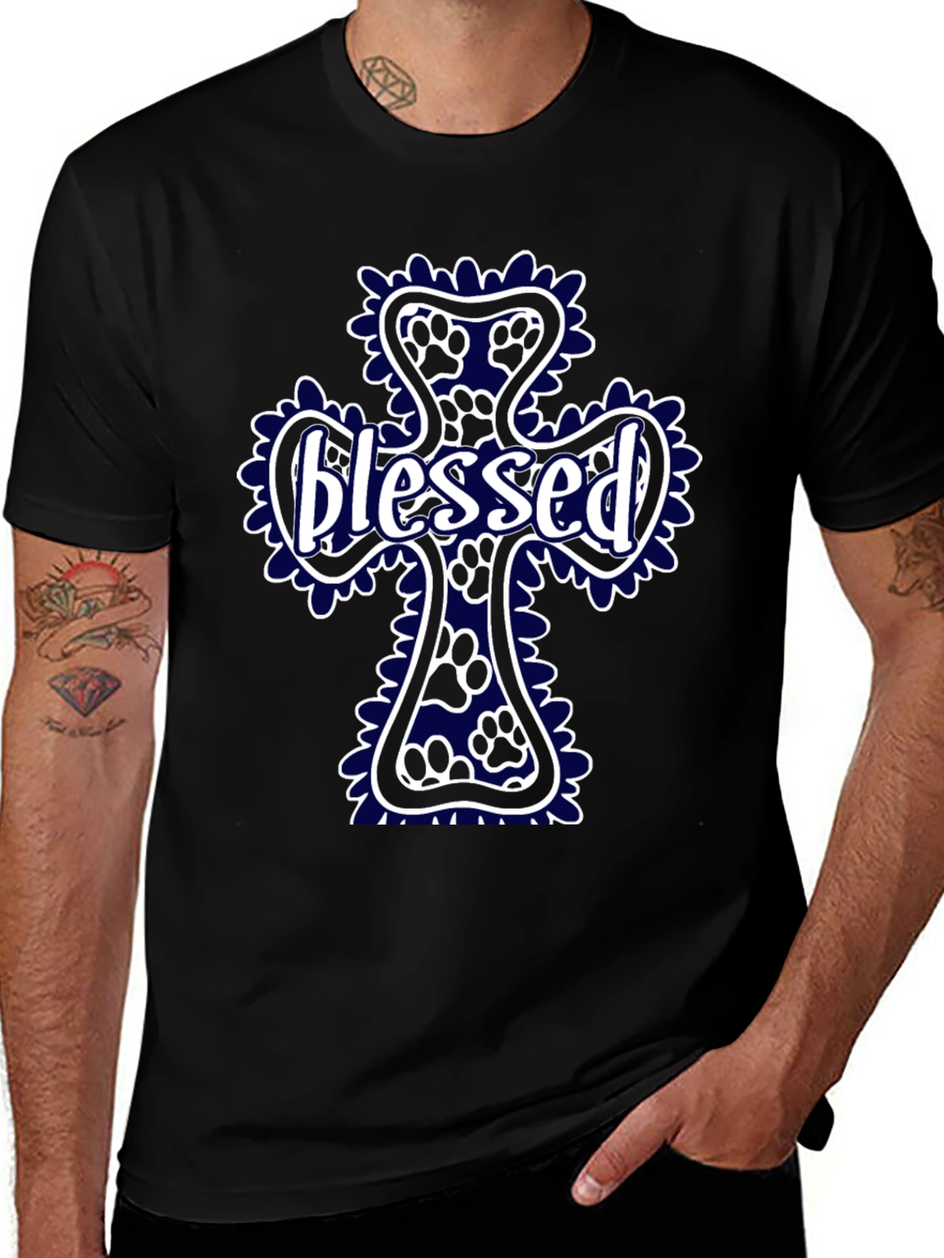 Blessed Paw Print Cross T-Shirt