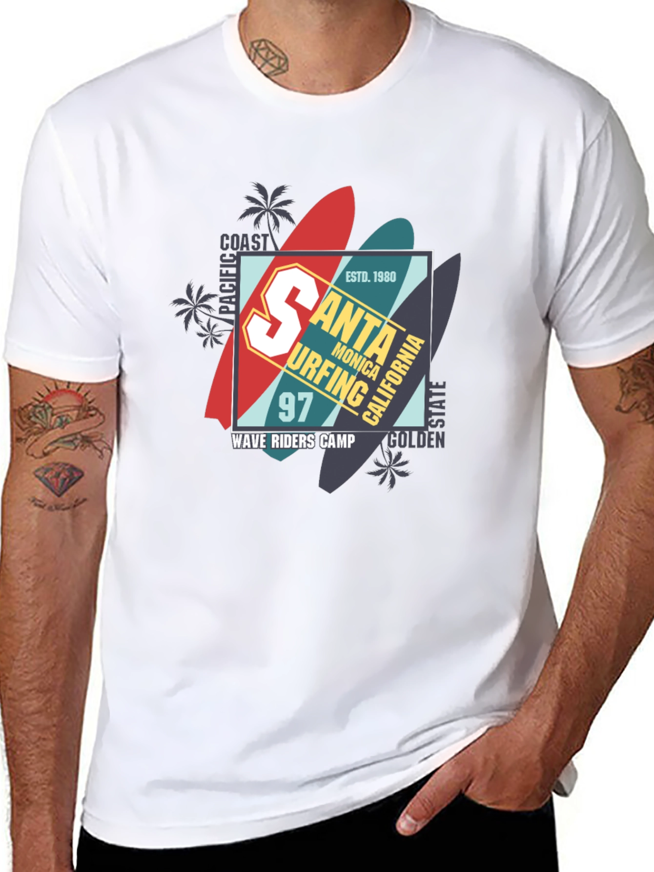 Santa Monica Surfing T-Shirt - Wave Riders Camp