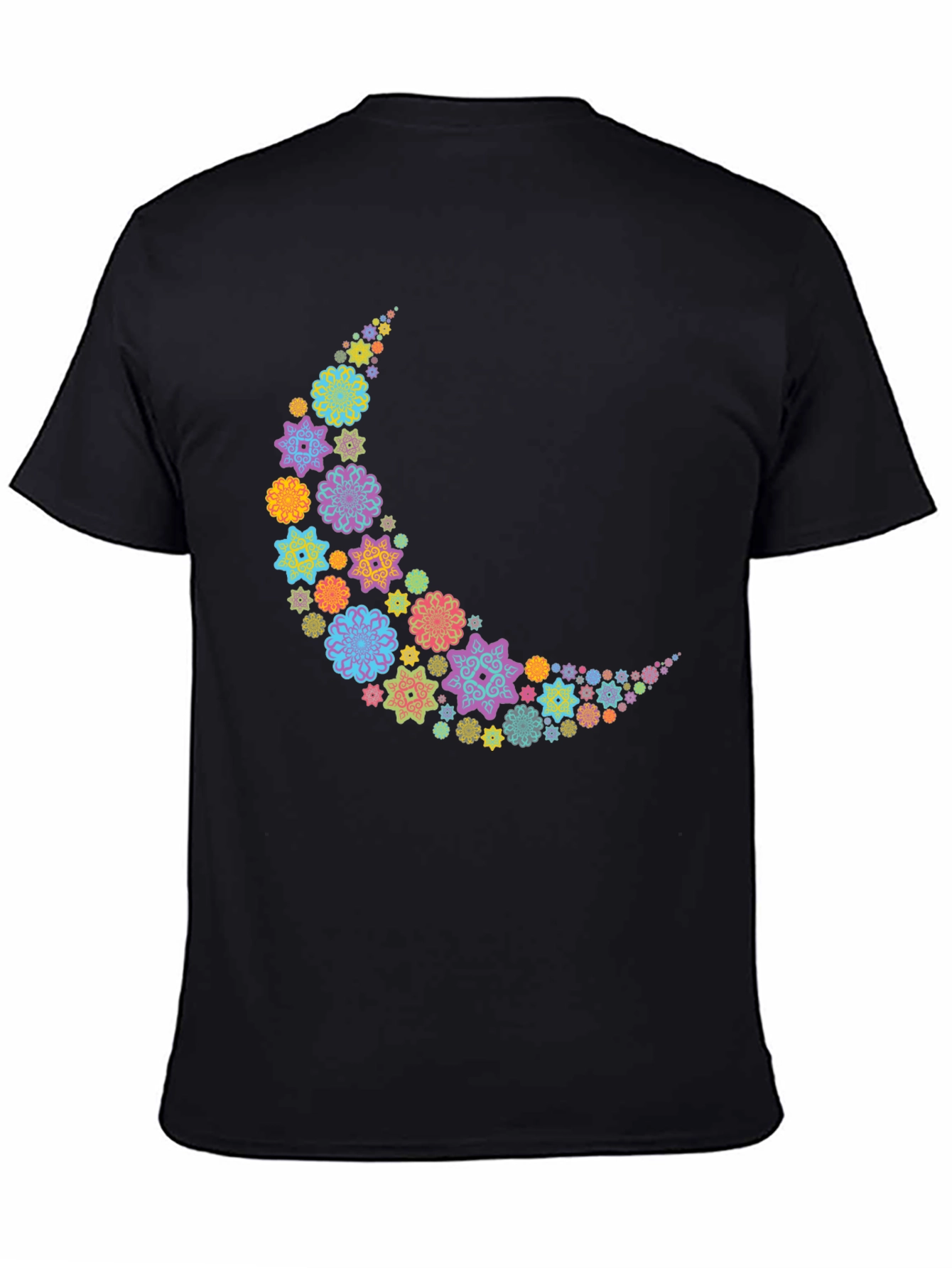 Floral Crescent Moon T-Shirt - Black Cotton Tee