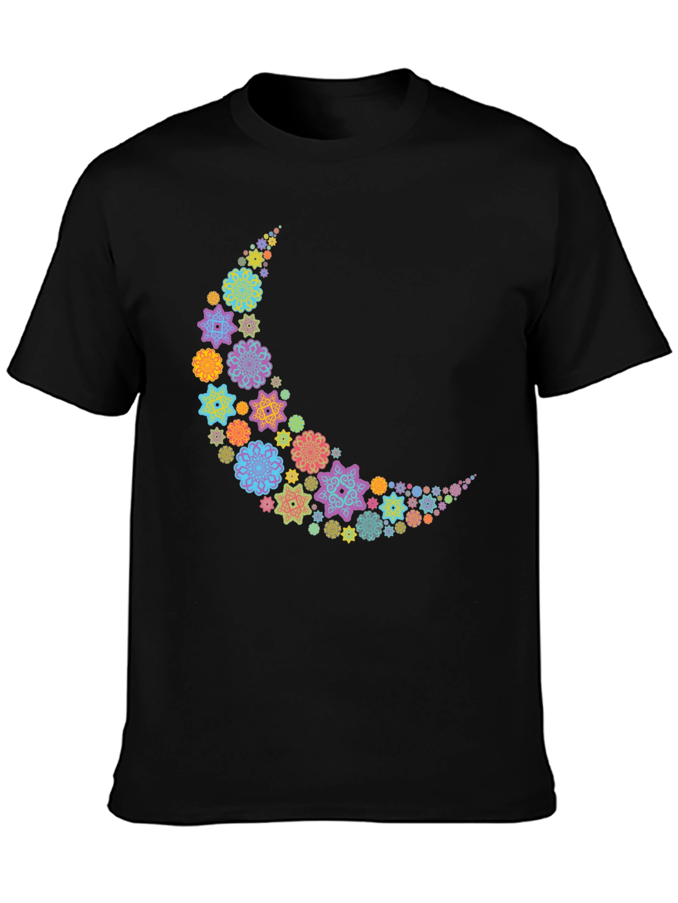 Floral Crescent Moon T-Shirt - Black Cotton Tee