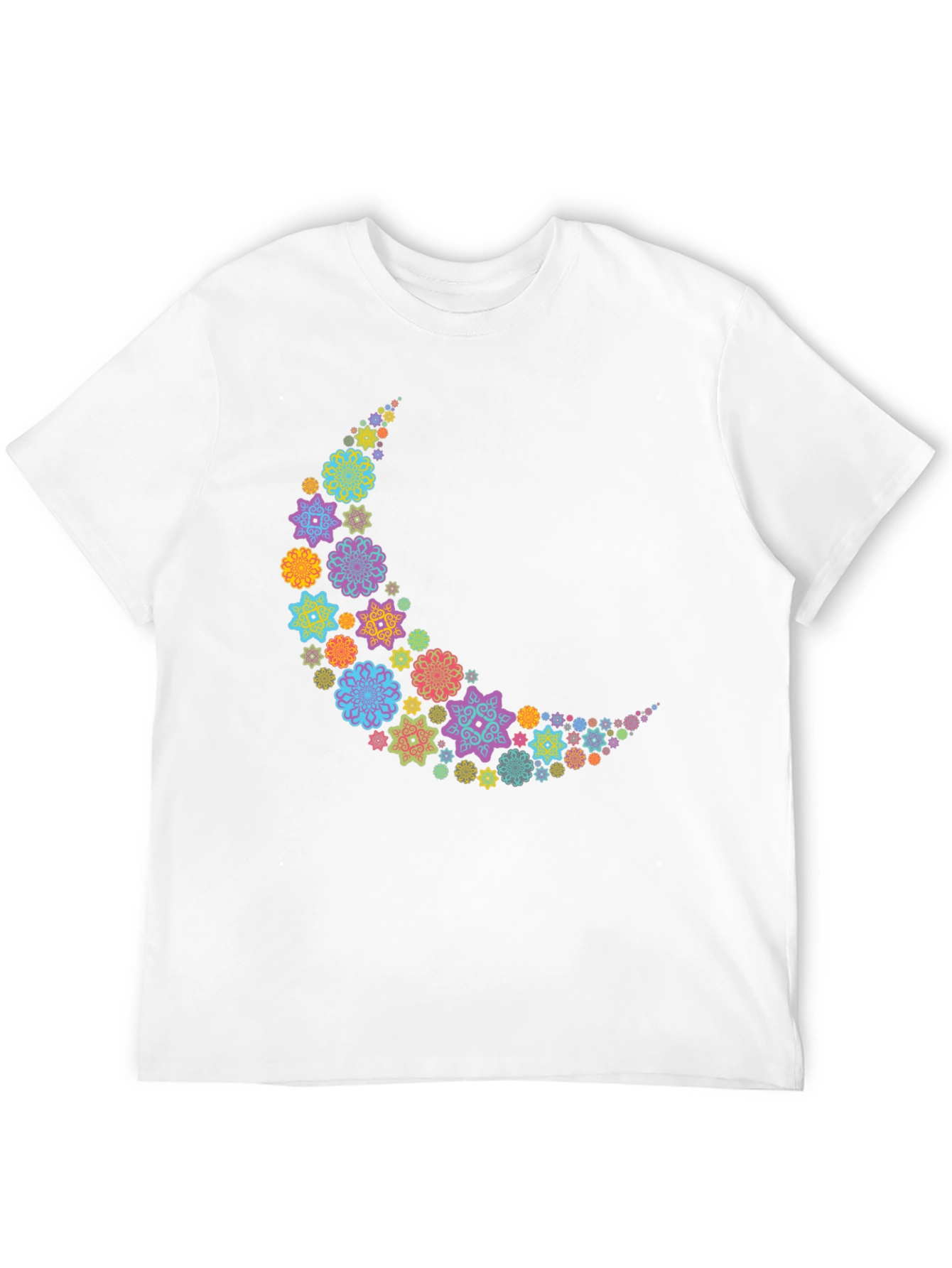 Floral Crescent Moon T-Shirt - Black Cotton Tee