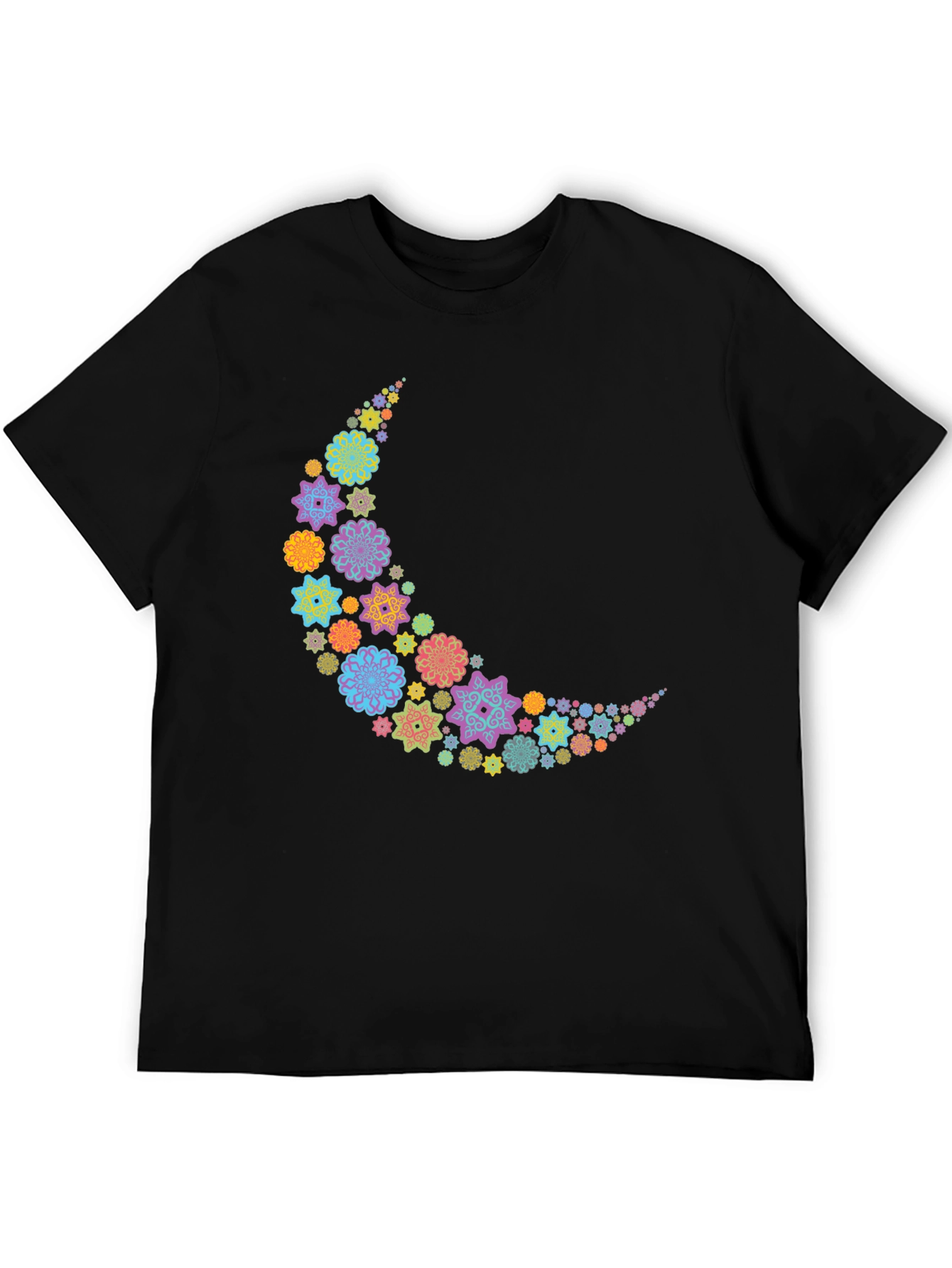 Floral Crescent Moon T-Shirt - Black Cotton Tee