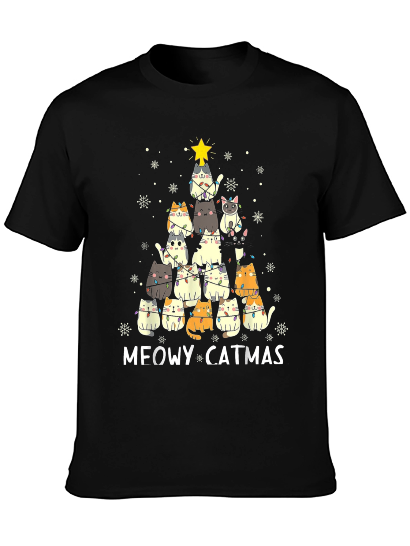 Meowy Catmas T-Shirt - Holiday Cat Christmas Tree Tee