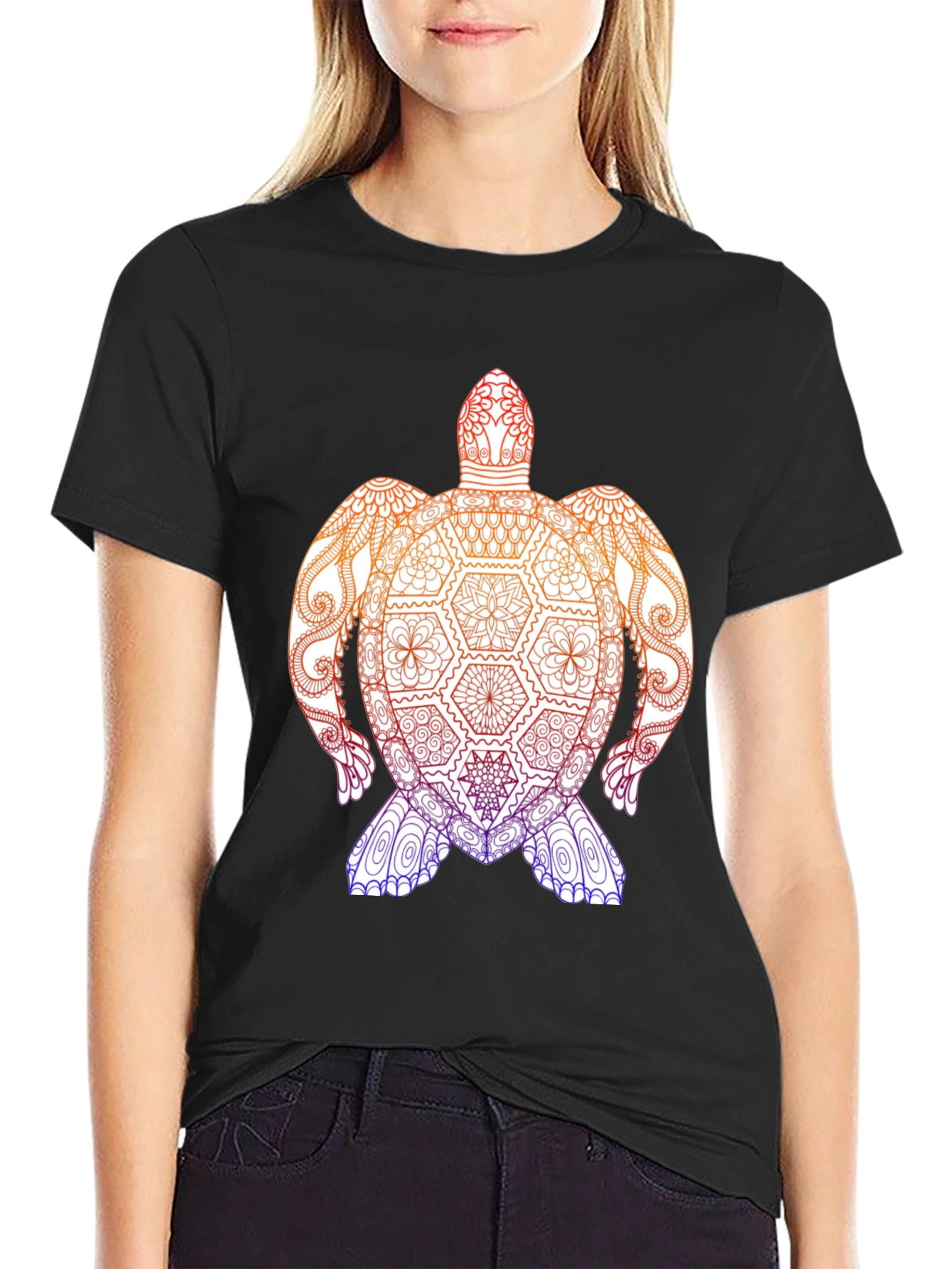 Turtle Mandala Graphic Tee - Black
