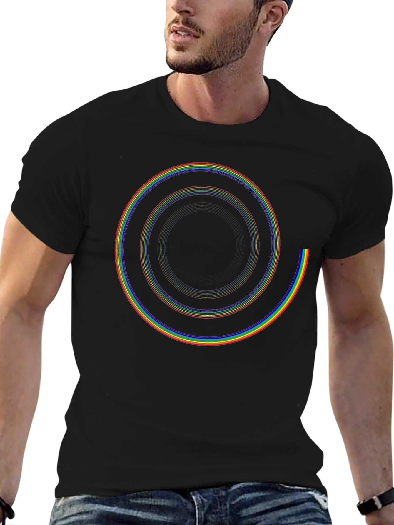 Rainbow Spiral Graphic Black T-Shirt