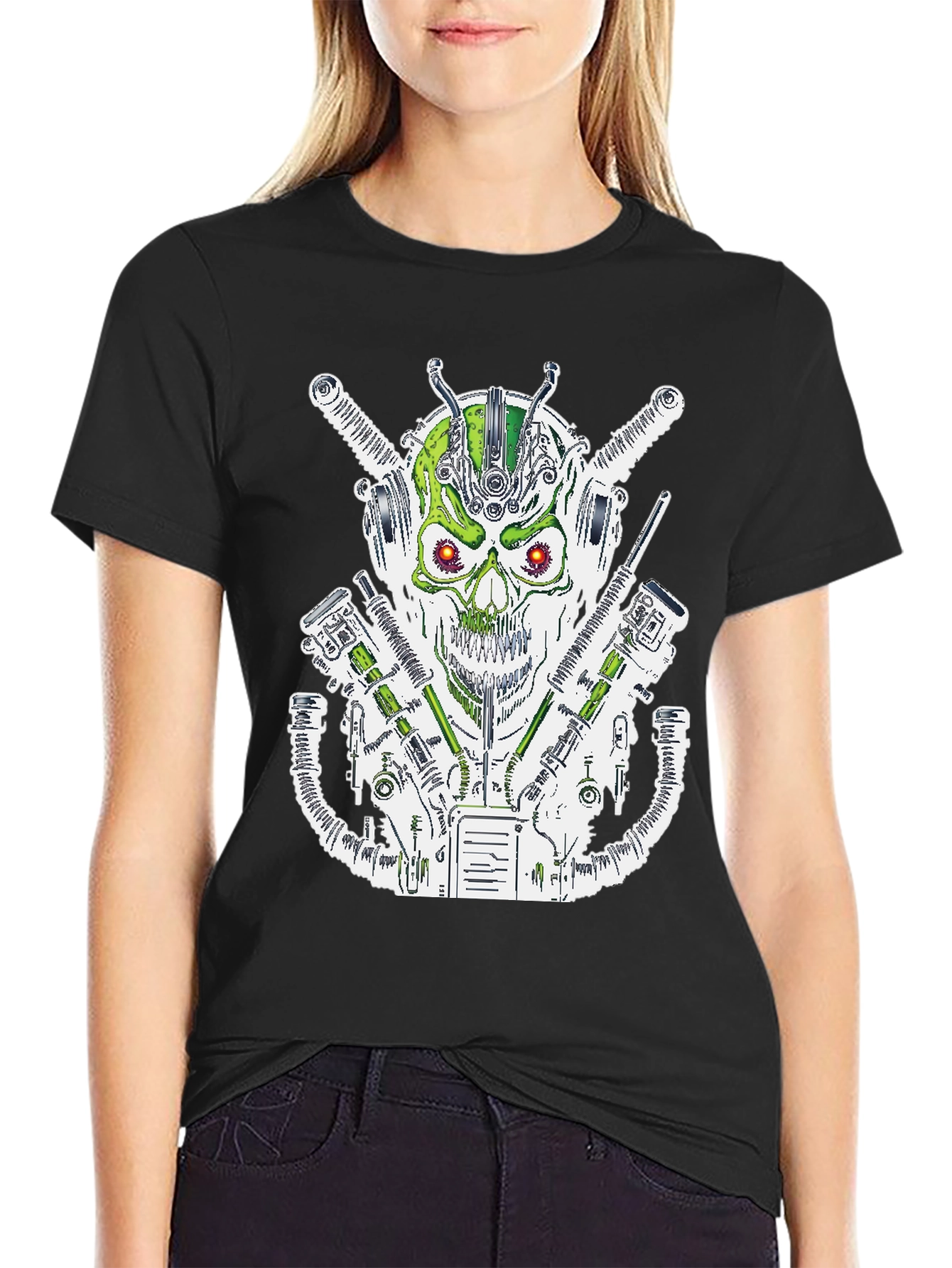 Cyberpunk Skull T-Shirt - Futuristic Graphic Tee