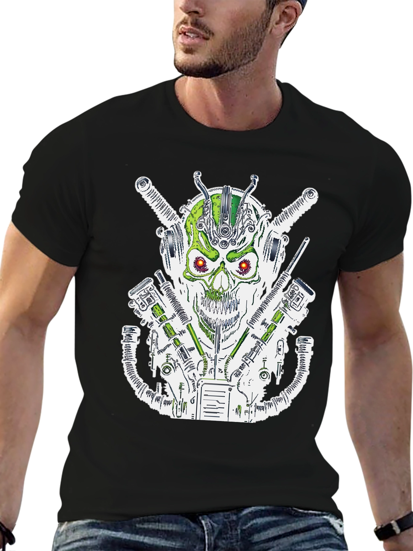 Cyberpunk Skull T-Shirt - Futuristic Graphic Tee