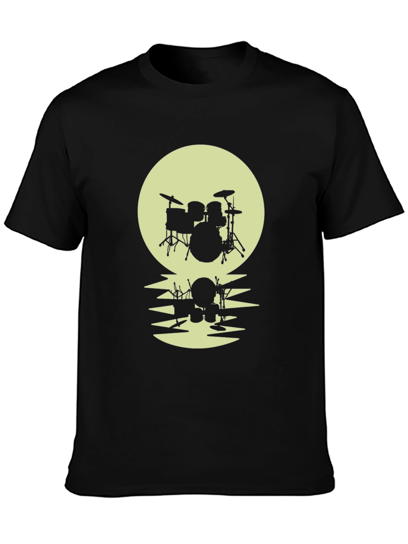 Drum Set Moon Reflection T-Shirt - Black Graphic Tee