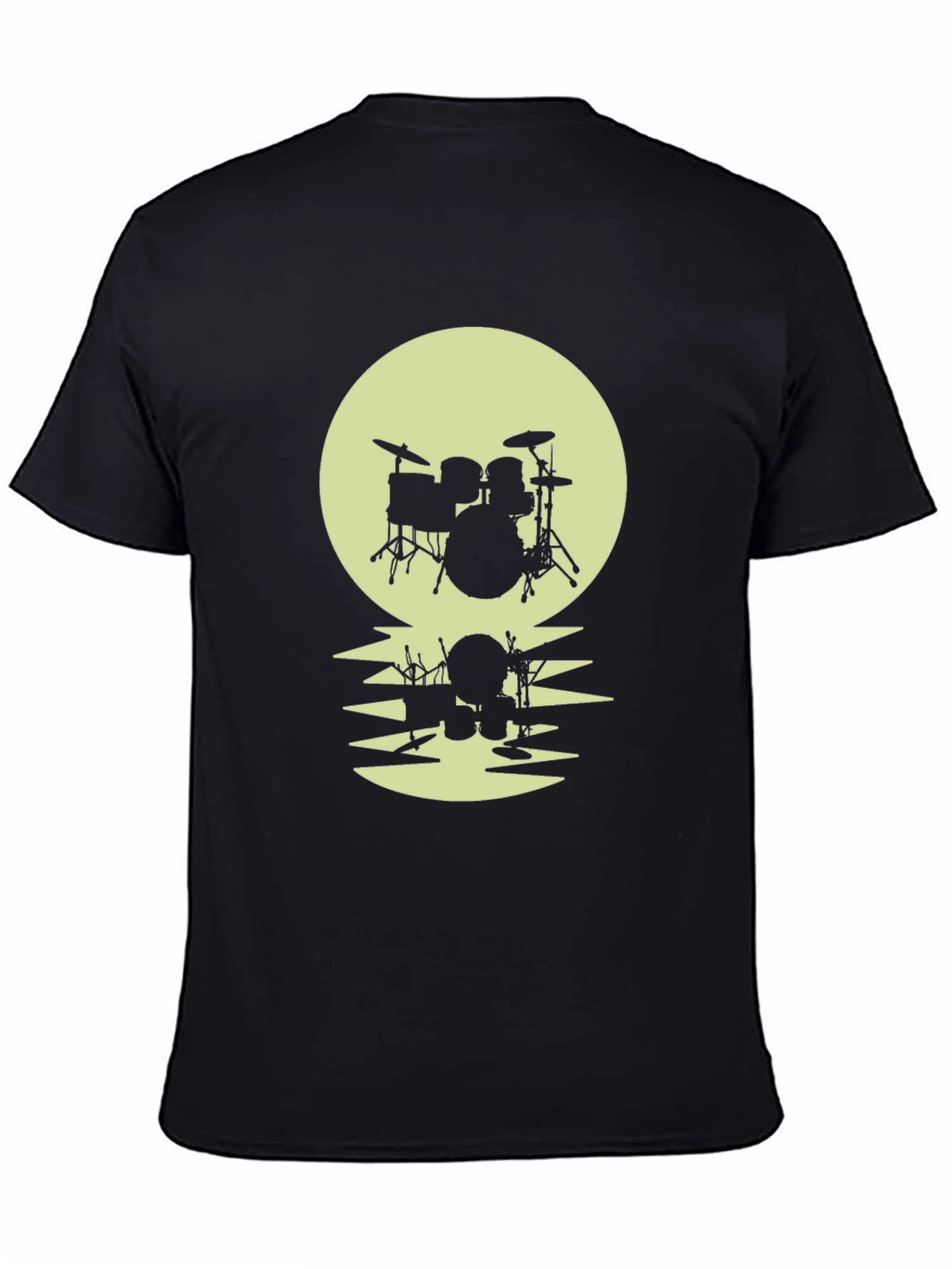 Drum Set Moon Reflection T-Shirt - Black Graphic Tee