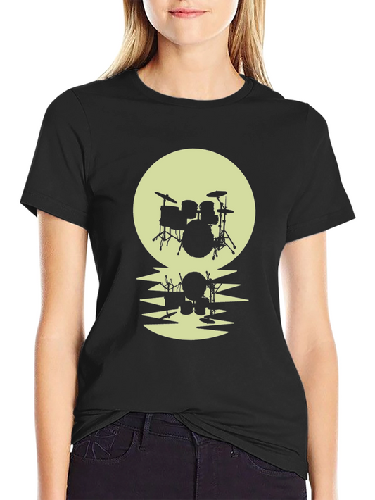 Drum Set Moon Reflection T-Shirt - Black Graphic Tee