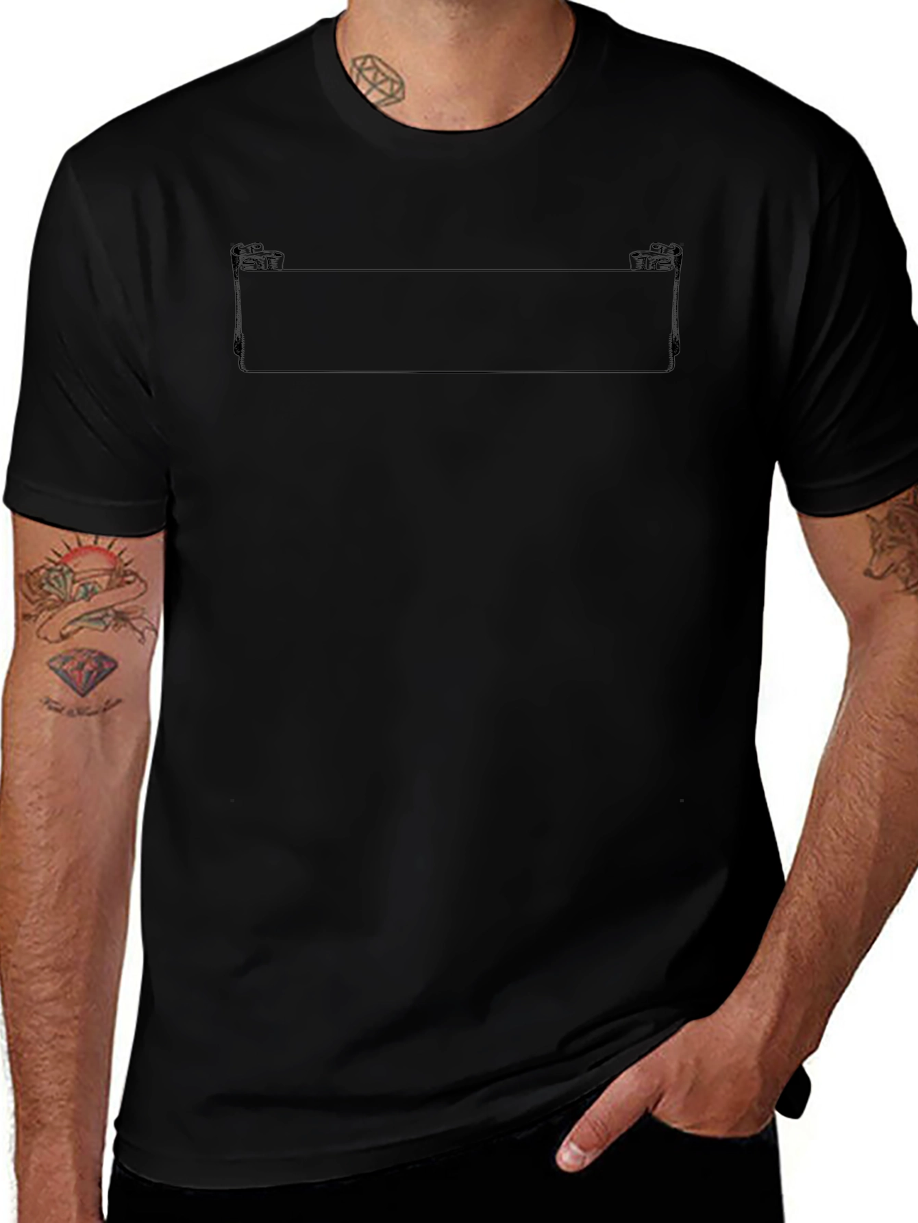 Mens Black Crew Neck T-Shirt with Graphic