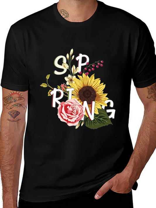 Floral Spring Graphic Tee - Black Unisex T-Shirt