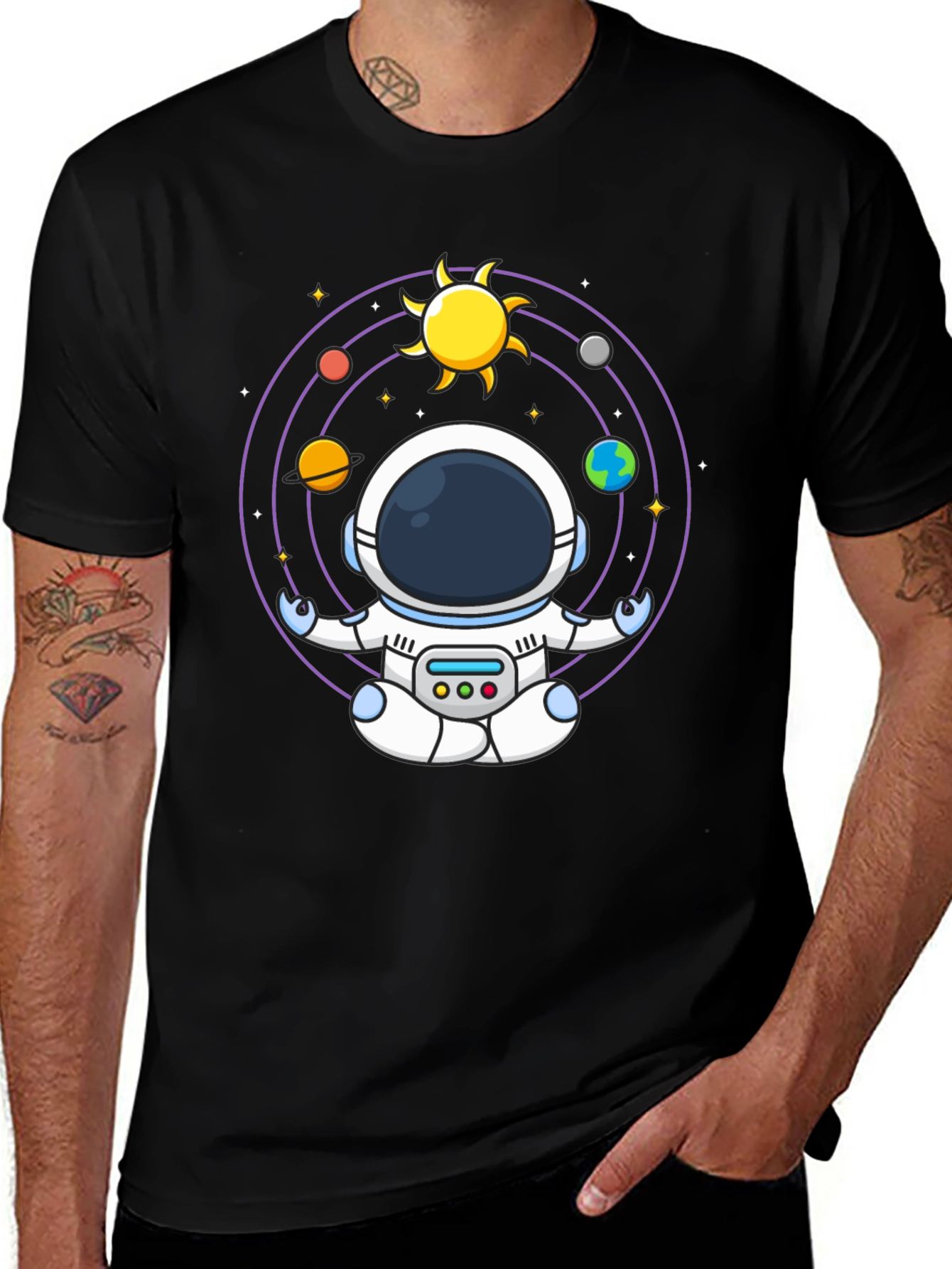 Astronaut Meditation T-Shirt - Black Cotton Blend