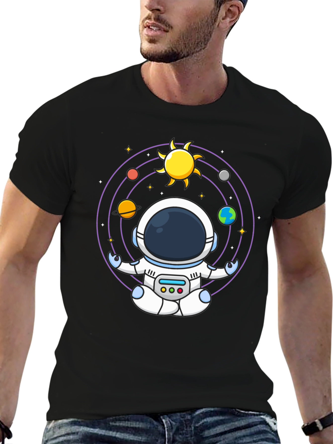 Astronaut Meditation T-Shirt - Black Cotton Blend
