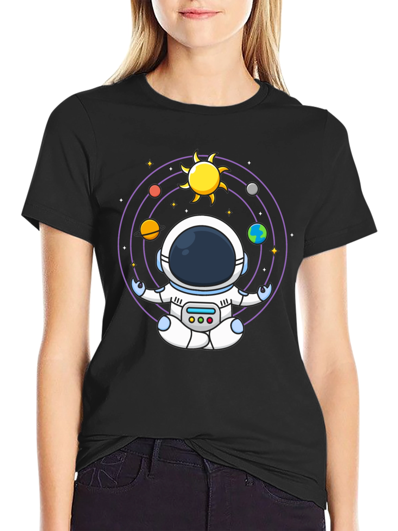 Astronaut Meditation T-Shirt - Black Cotton Blend