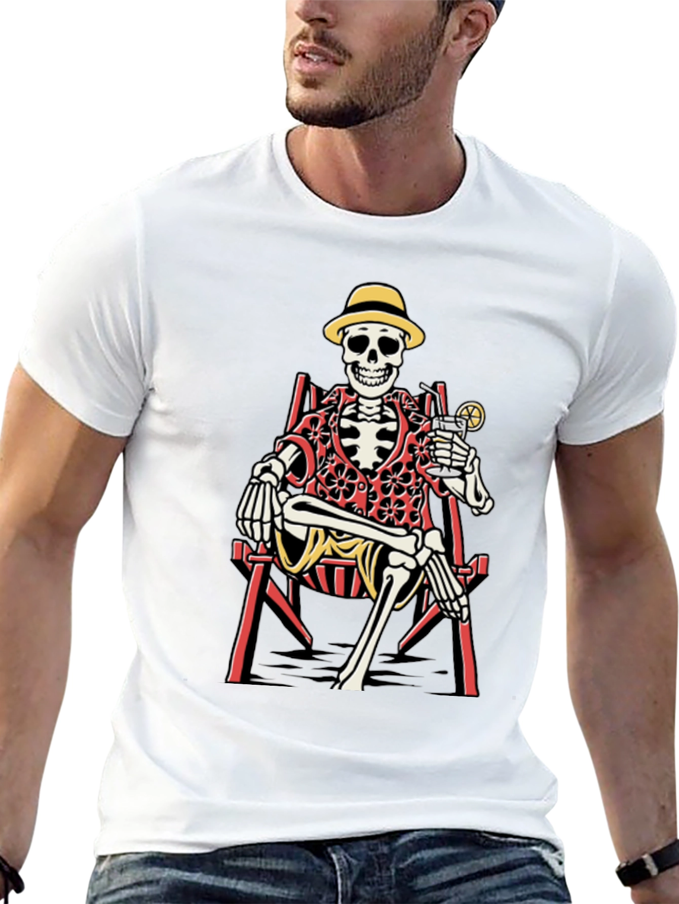 Skeleton Lounging T-Shirt - Beach Vibes