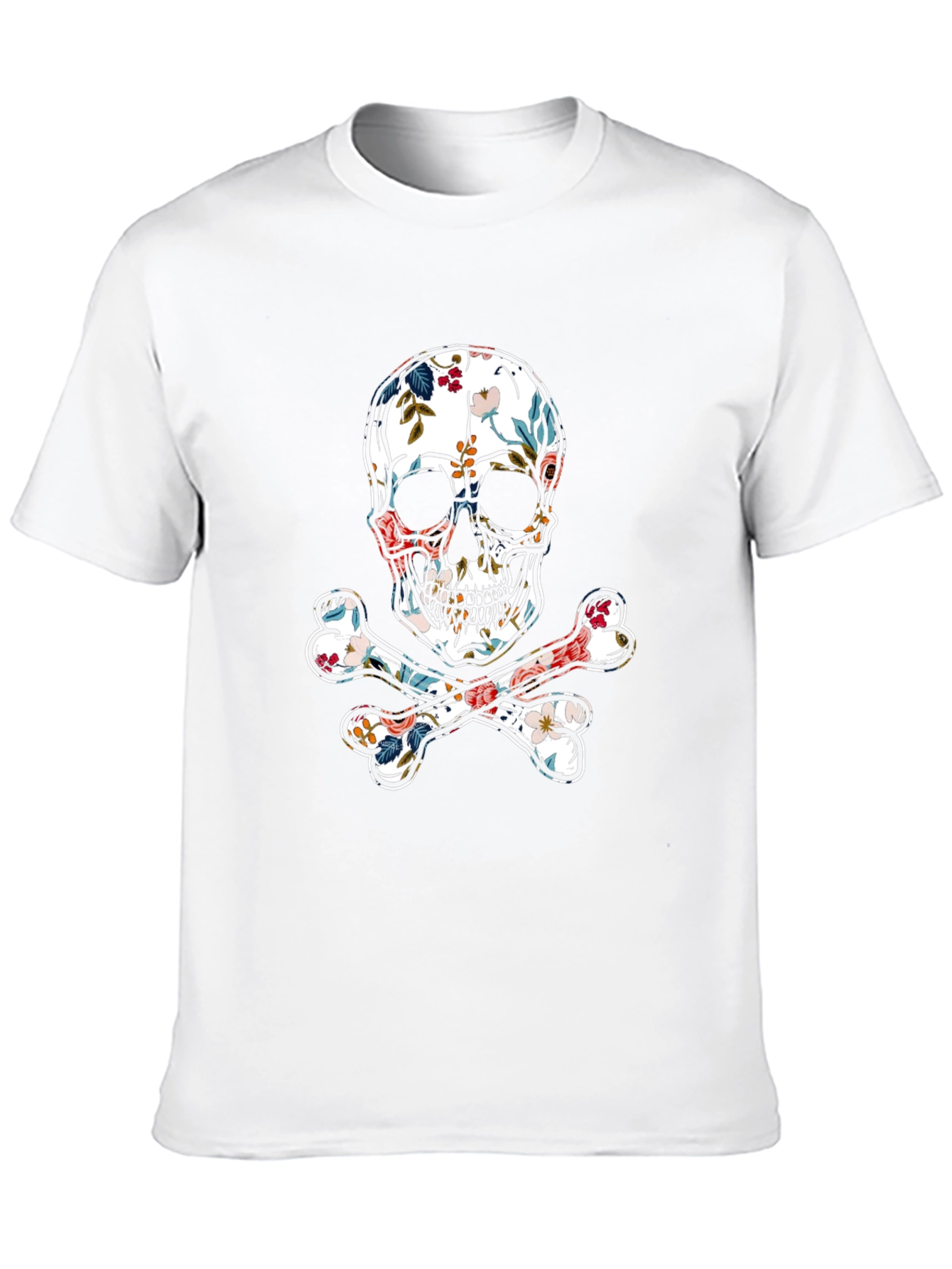 Floral Skull & Crossbones Graphic Tee - Black