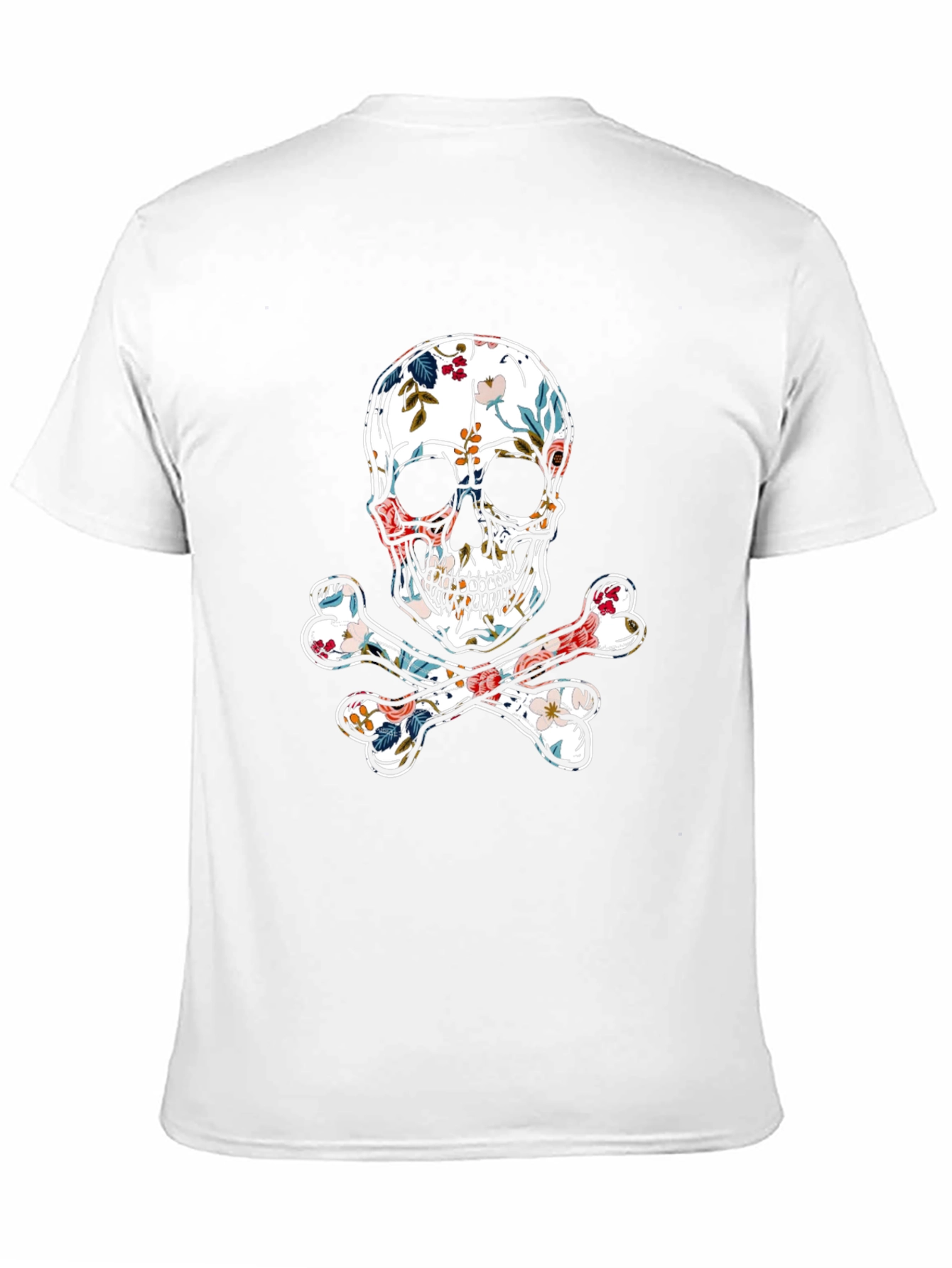 Floral Skull & Crossbones Graphic Tee - Black