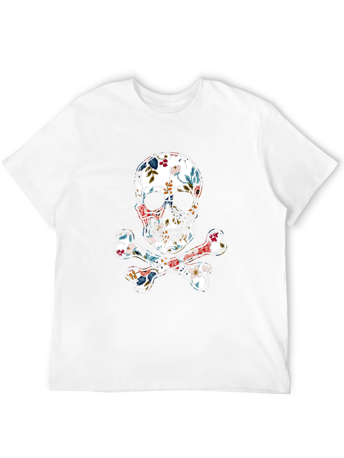 Floral Skull & Crossbones Graphic Tee - Black