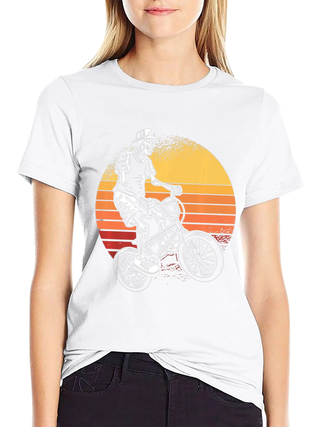Skeleton Biker Graphic T-Shirt - Sunset Design