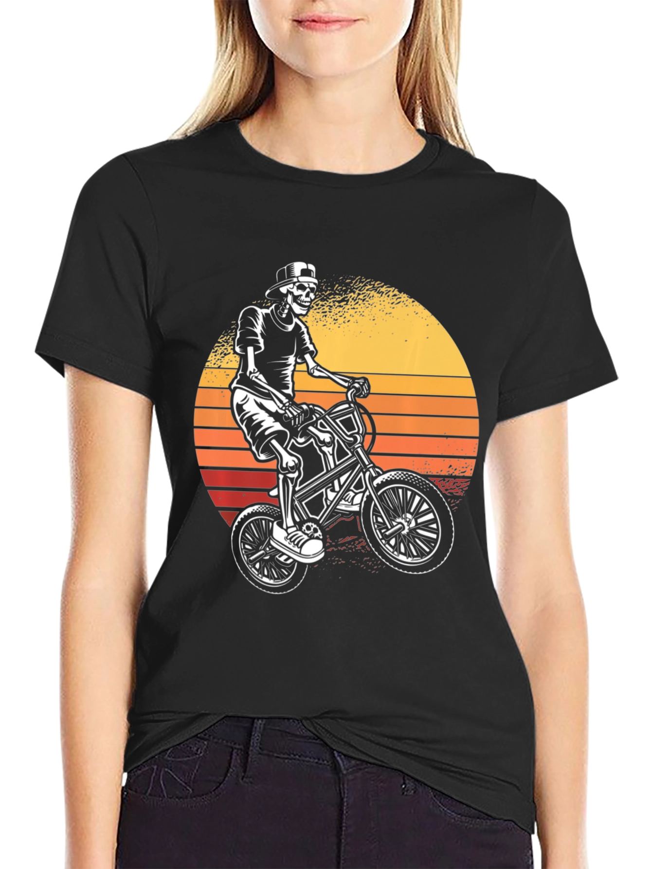 Skeleton Biker Graphic T-Shirt - Sunset Design