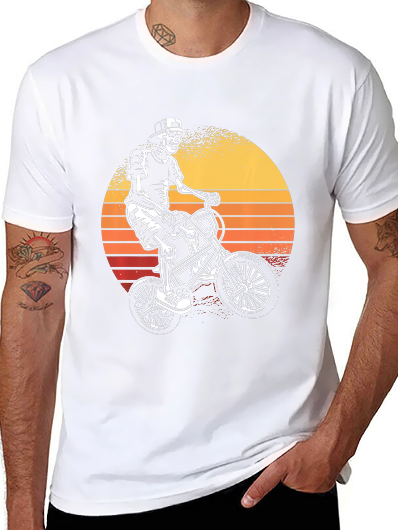 Skeleton Biker Graphic T-Shirt - Sunset Design