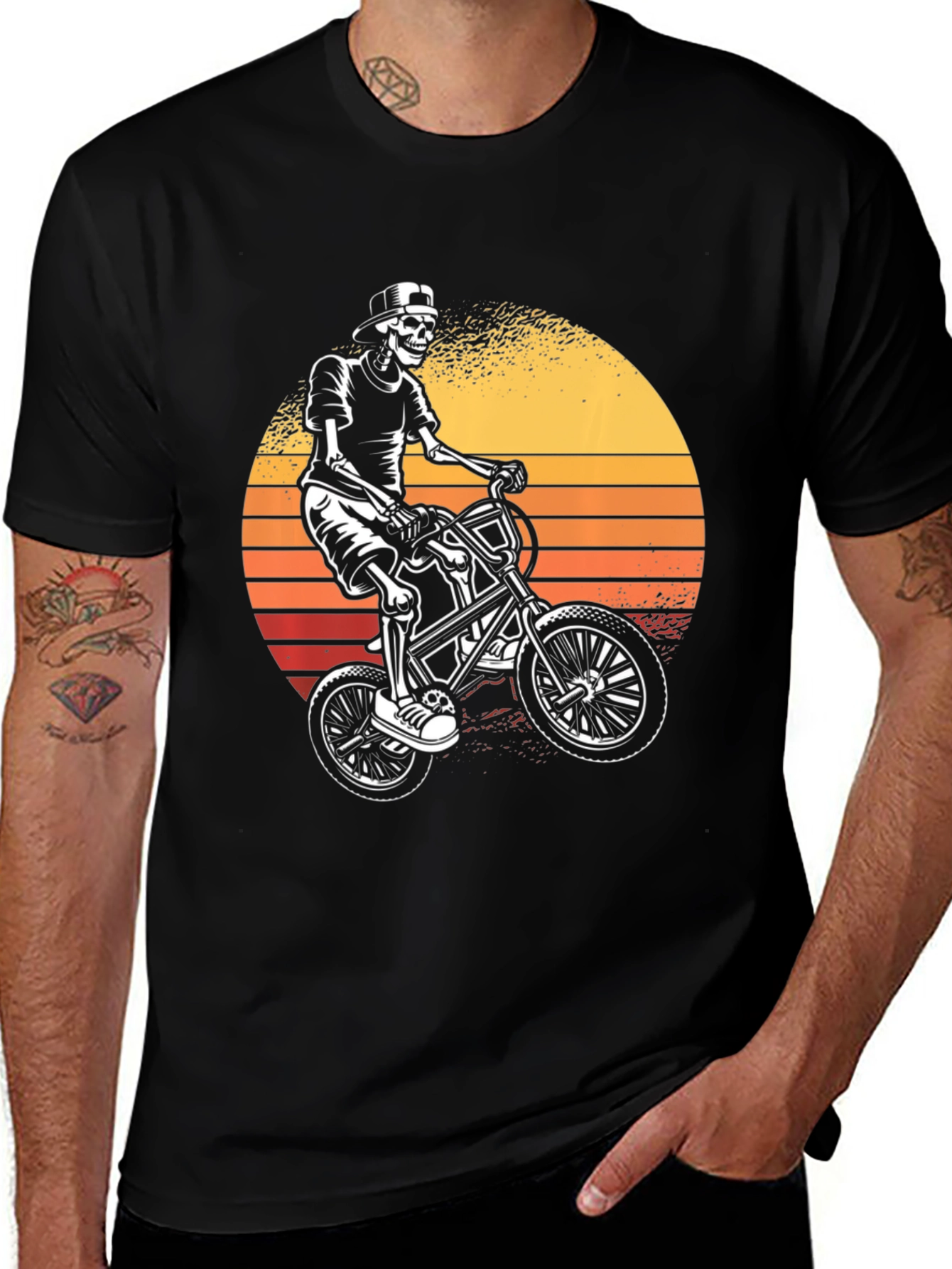 Skeleton Biker Graphic T-Shirt - Sunset Design