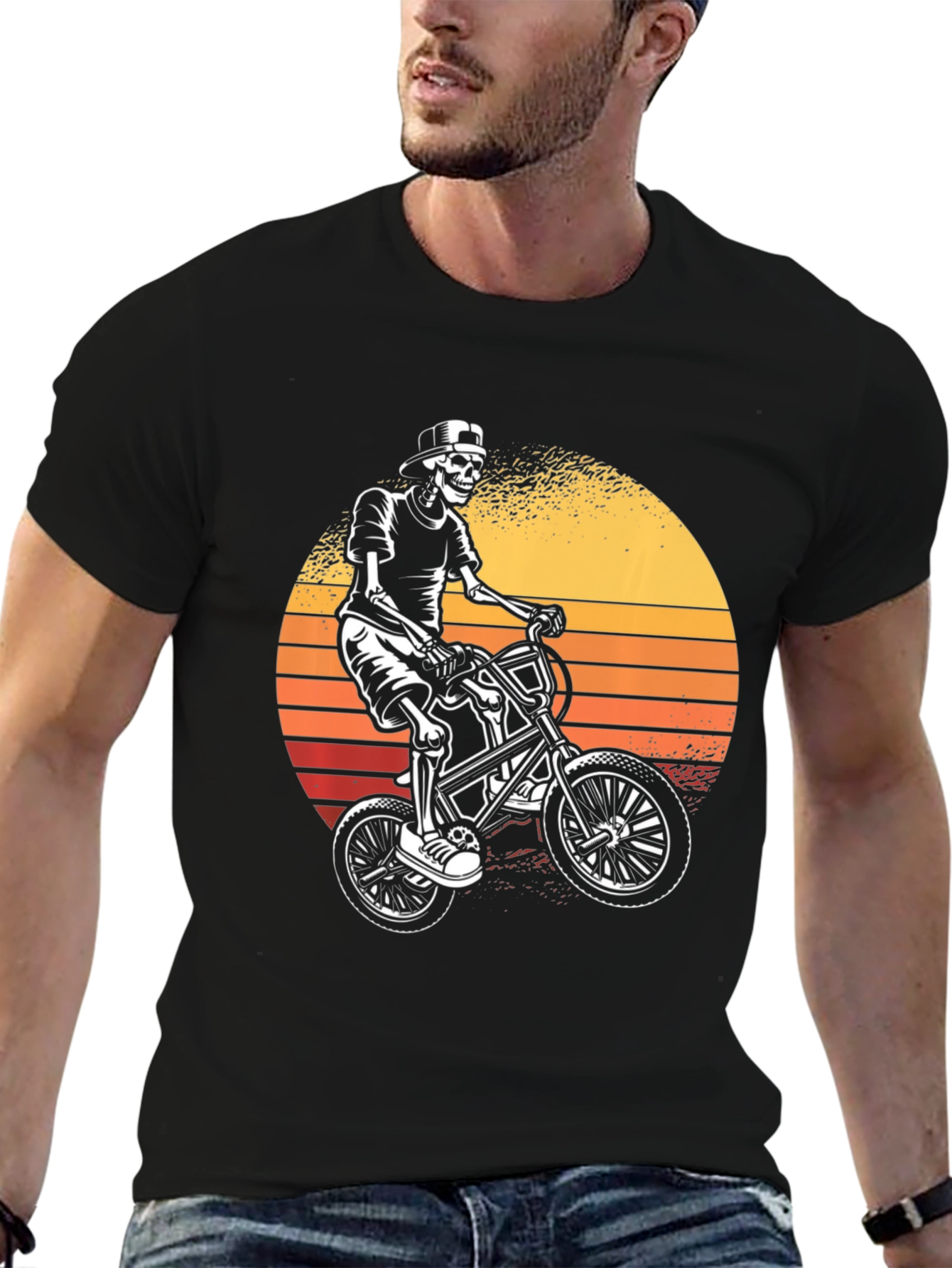 Skeleton Biker Graphic T-Shirt - Sunset Design