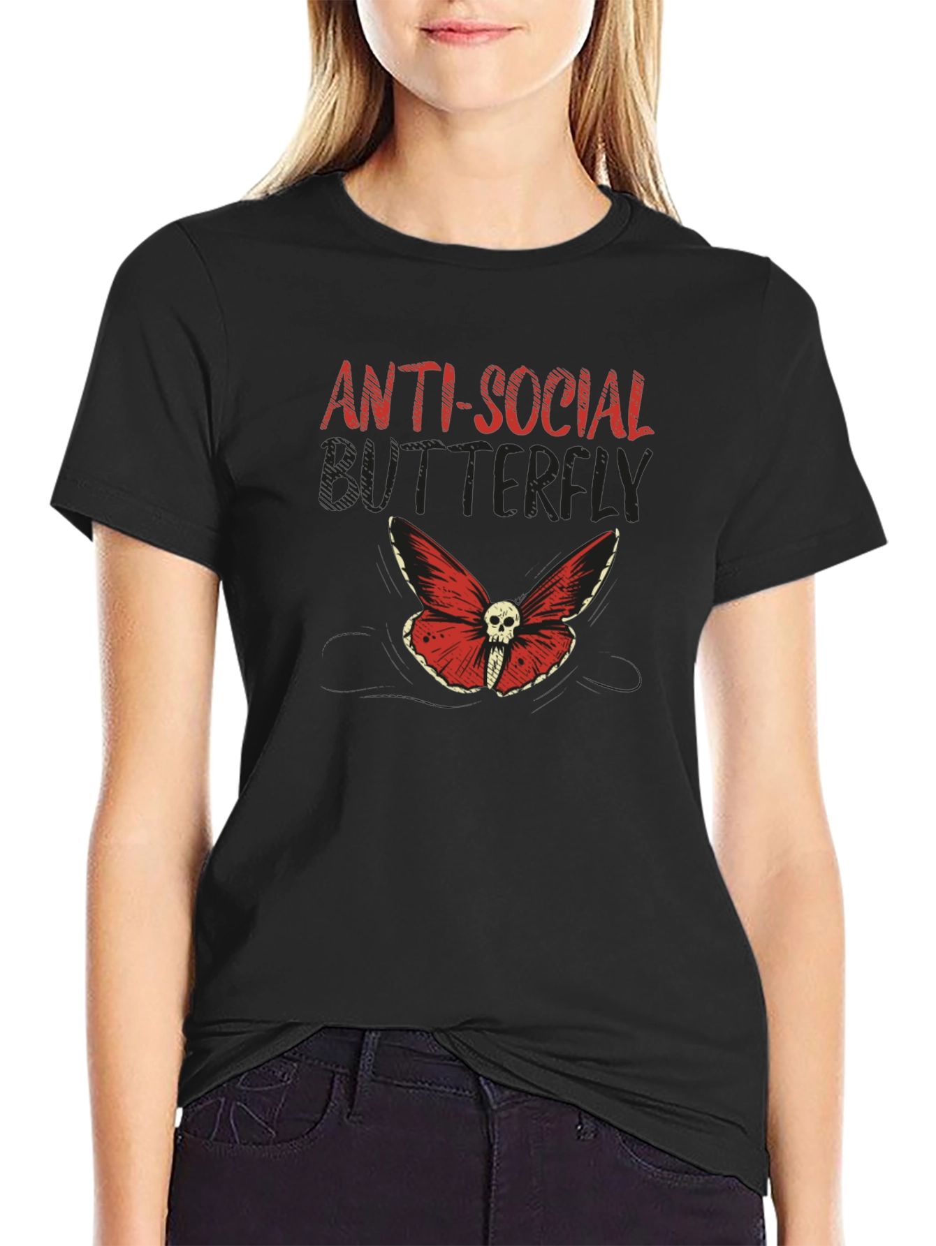 Anti-Social Butterfly Graphic T-Shirt