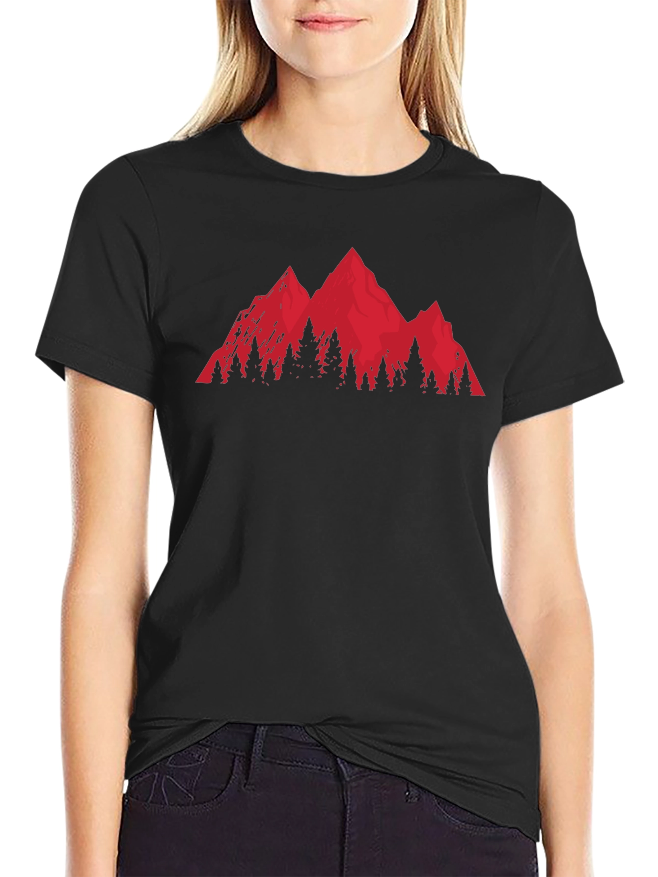 Red Mountain Graphic Tee - Nature Inspired Black T-Shirt