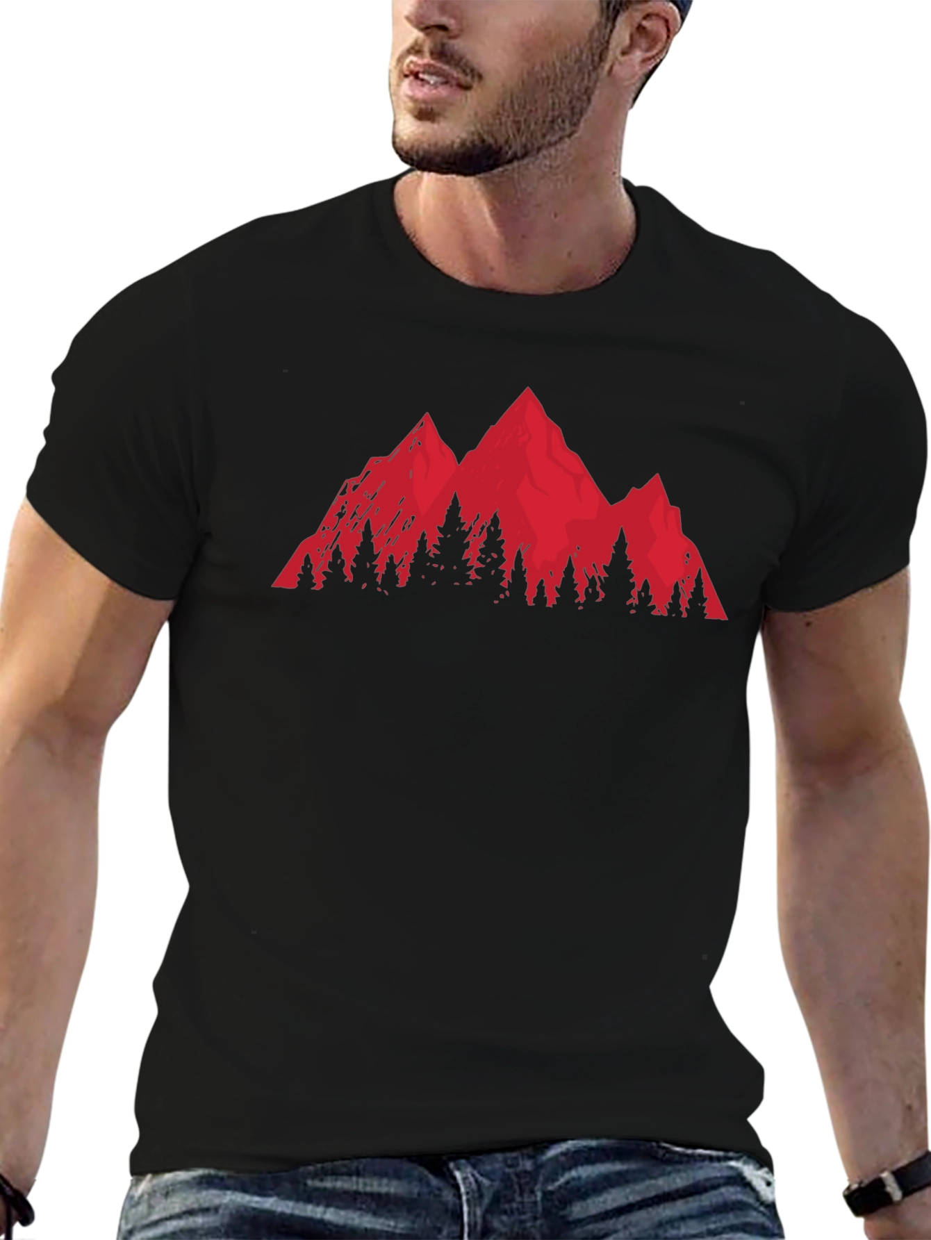 Red Mountain Graphic Tee - Nature Inspired Black T-Shirt