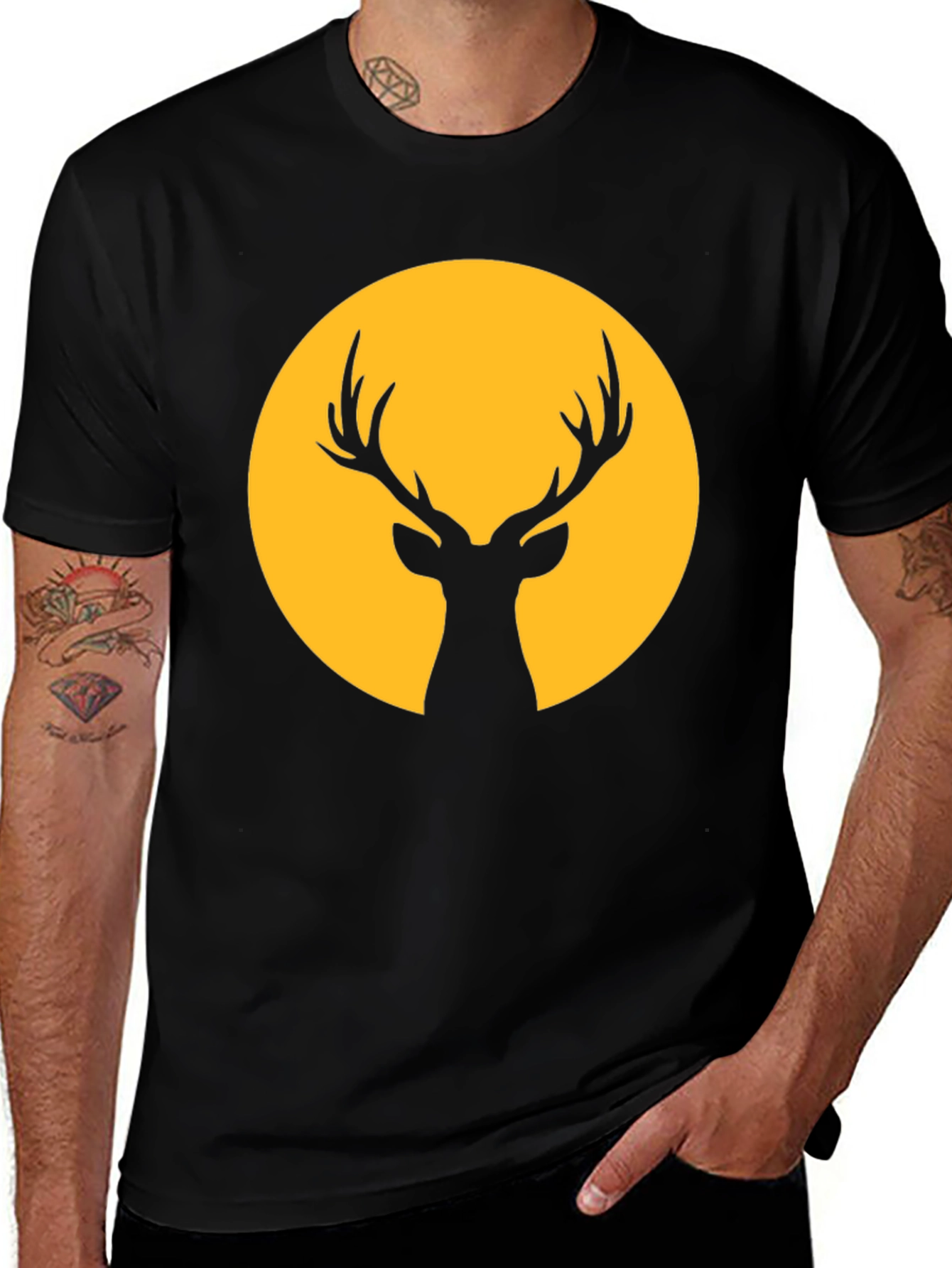 Deer Silhouette Graphic T-Shirt - Black