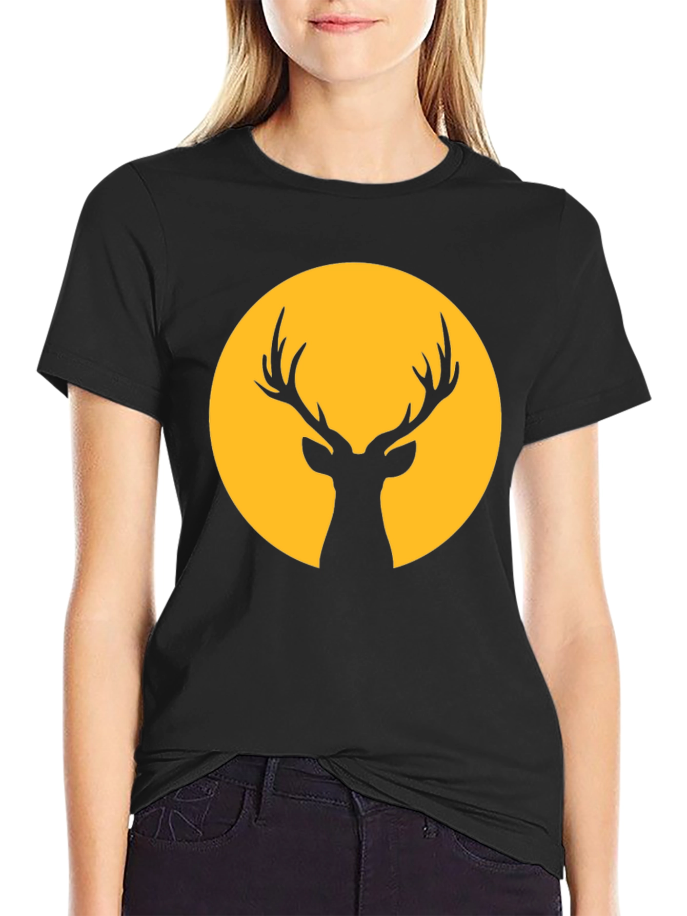 Deer Silhouette Graphic T-Shirt - Black