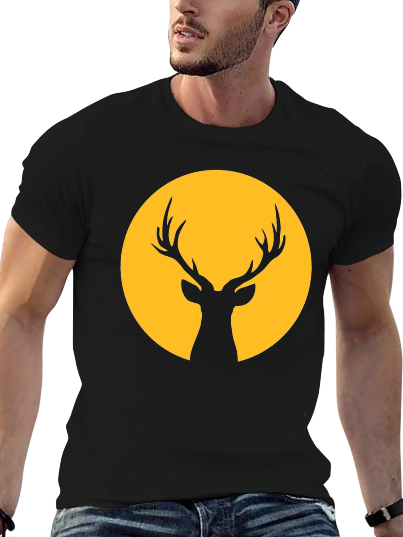 Deer Silhouette Graphic T-Shirt - Black