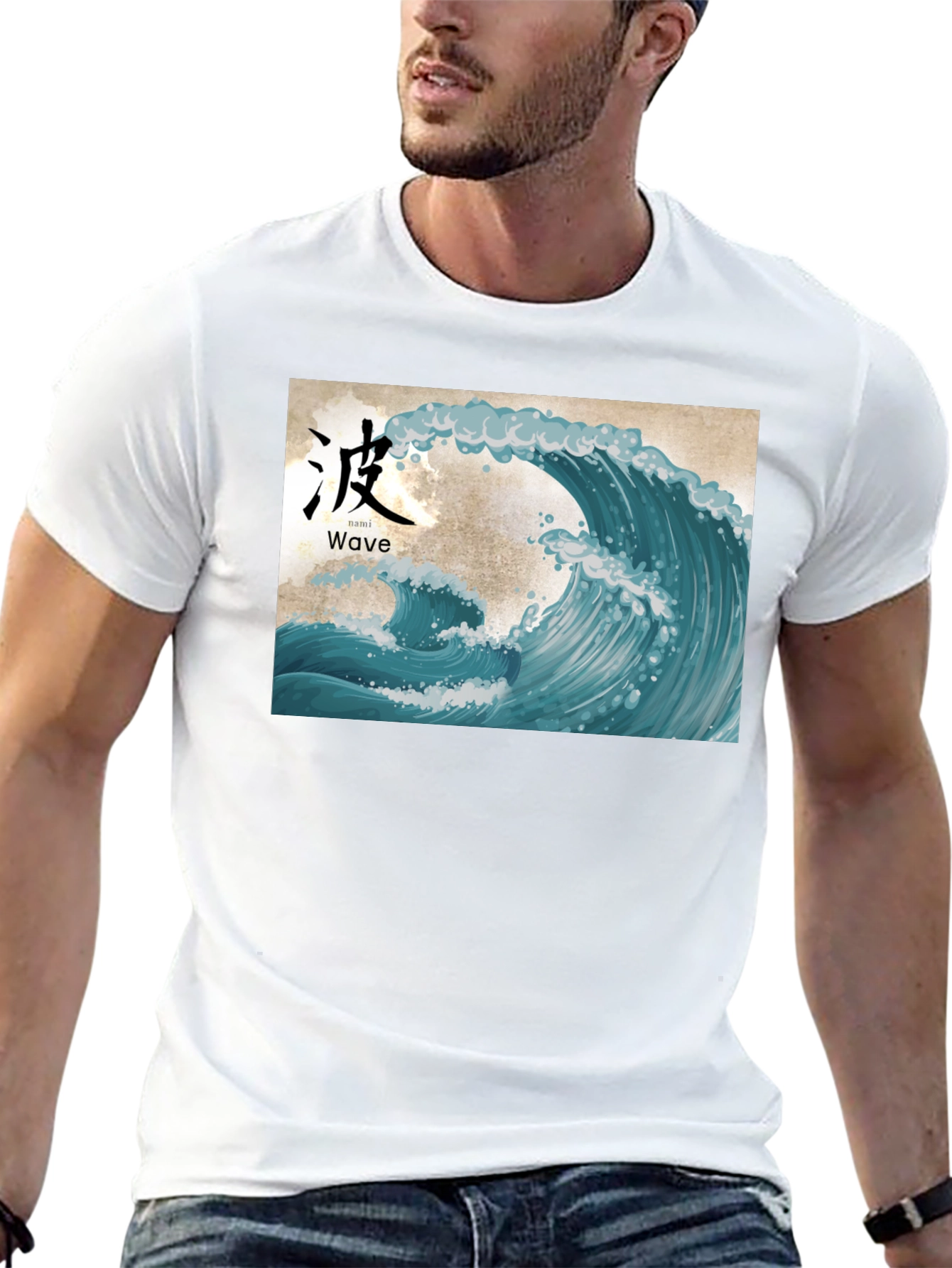 Japanese Wave Art Graphic T-Shirt - Black Cotton Tee
