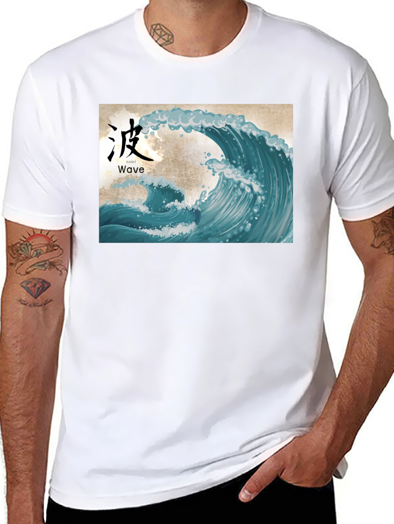 Japanese Wave Art Graphic T-Shirt - Black Cotton Tee