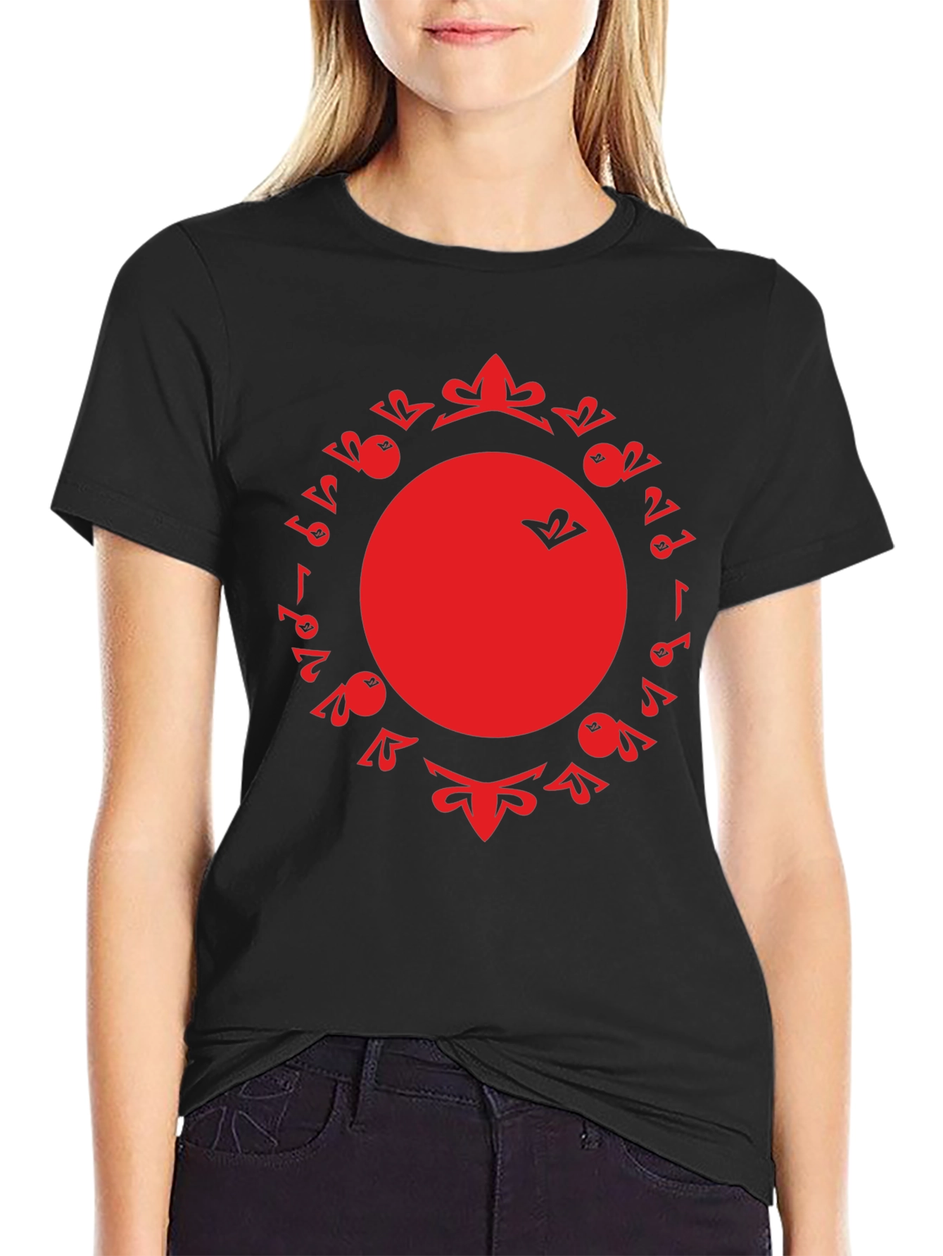 Unique Red Graphic Print Black T-Shirt