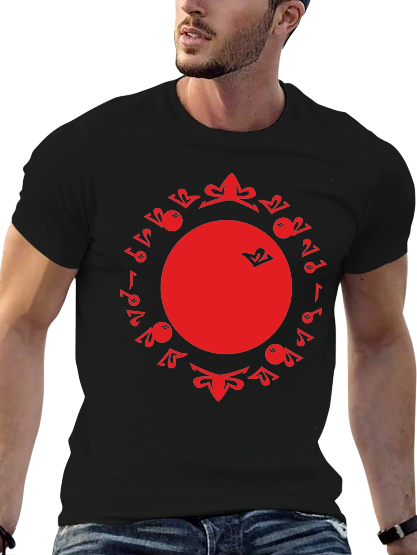 Unique Red Graphic Print Black T-Shirt
