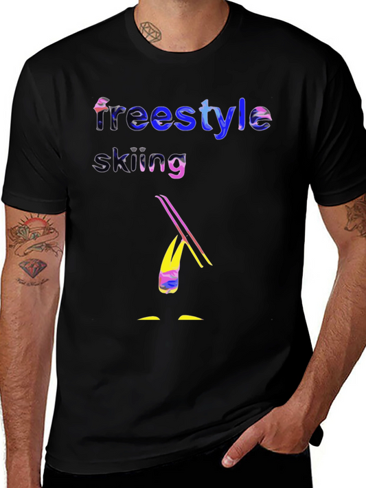 Freestyle Skiing Graphic Tee - Black Cotton T-Shirt