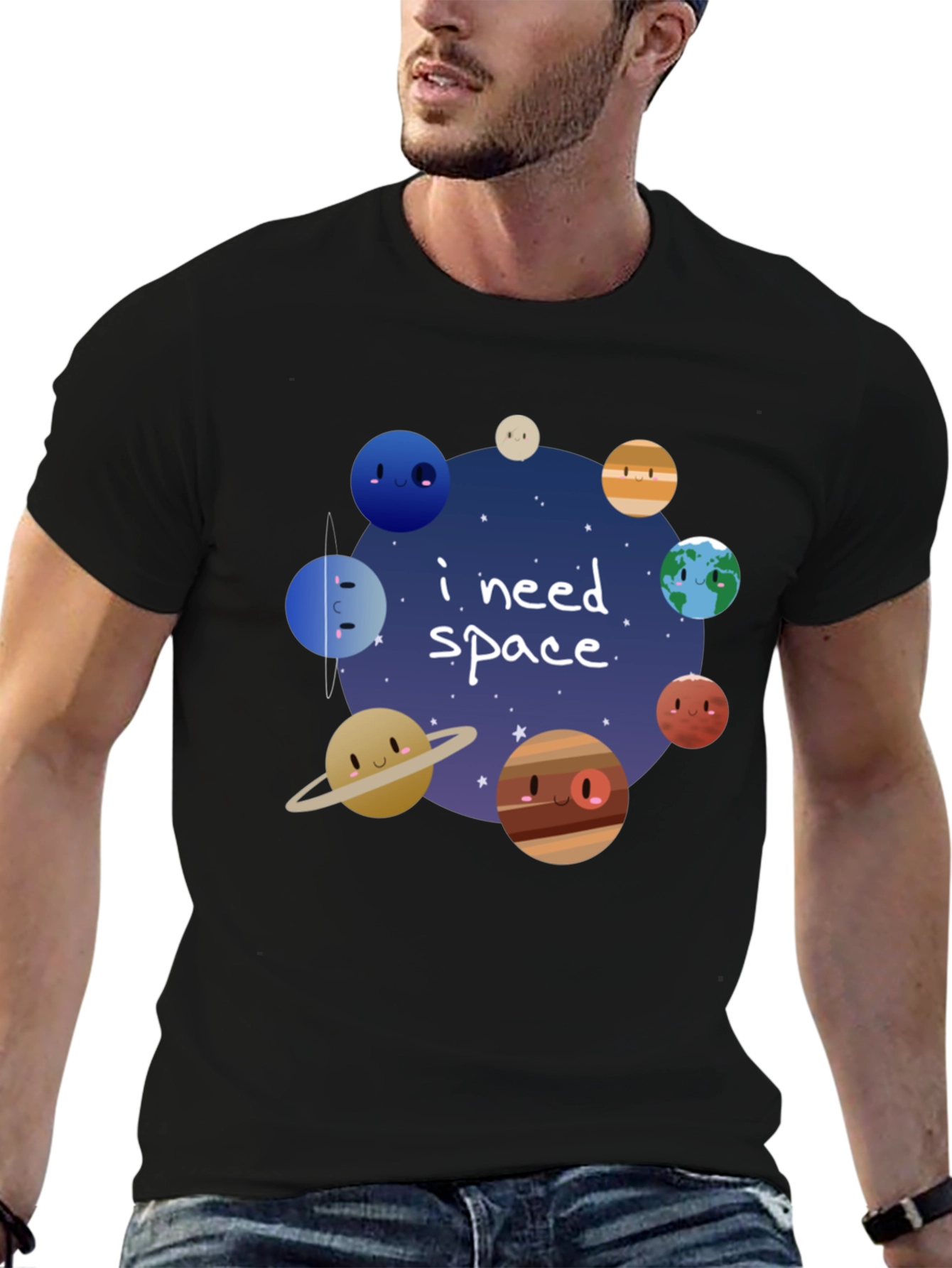 I Need Space Funny Planets T-Shirt - Black