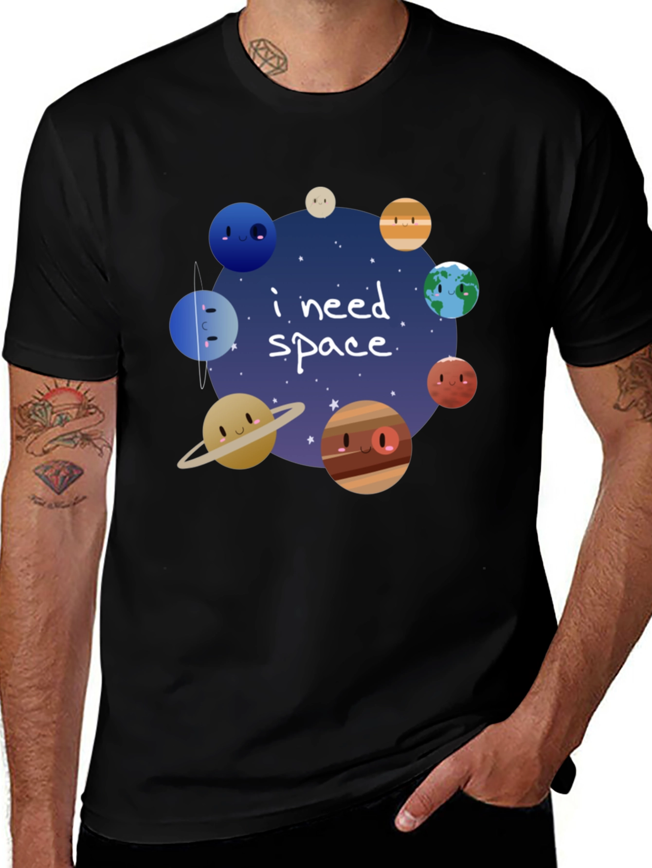 I Need Space Funny Planets T-Shirt - Black