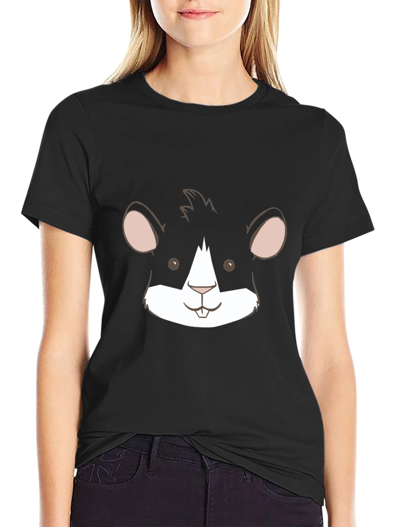 Black Hamster Face Graphic Tee - Unisex