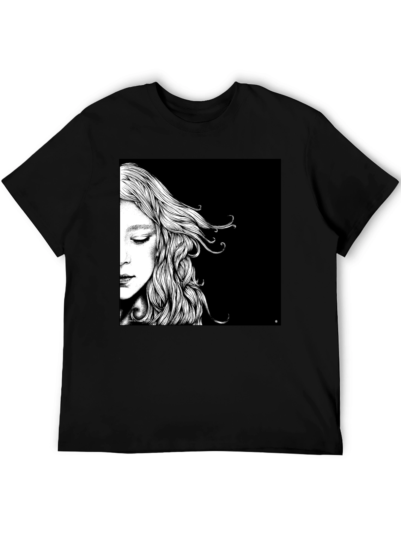 Artistic Woman Portrait Graphic Tee - Black