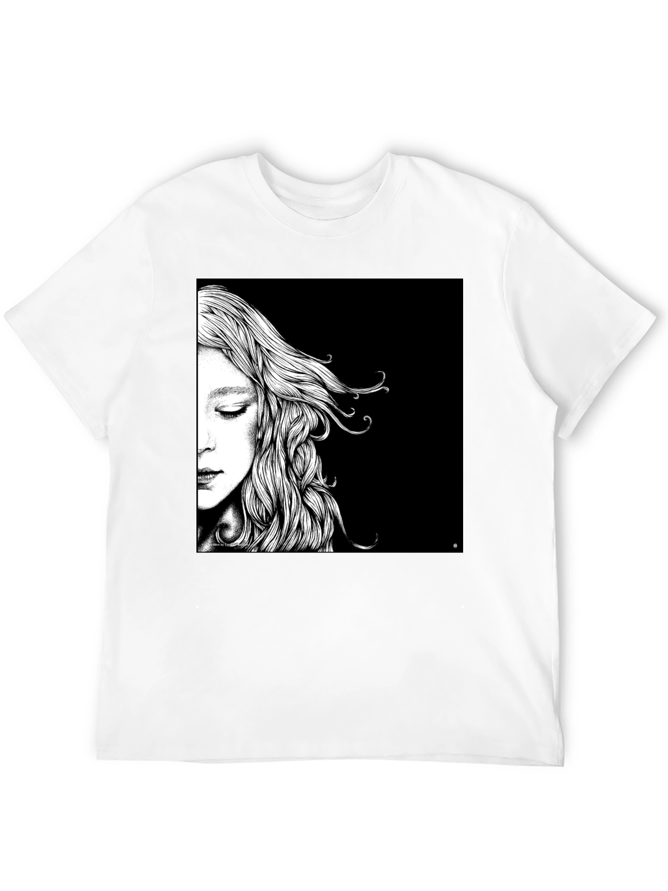 Artistic Woman Portrait Graphic Tee - Black
