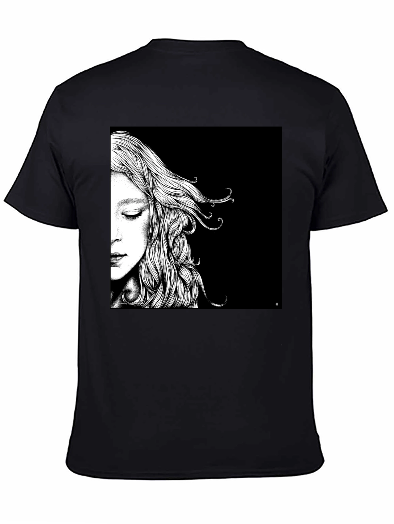 Artistic Woman Portrait Graphic Tee - Black