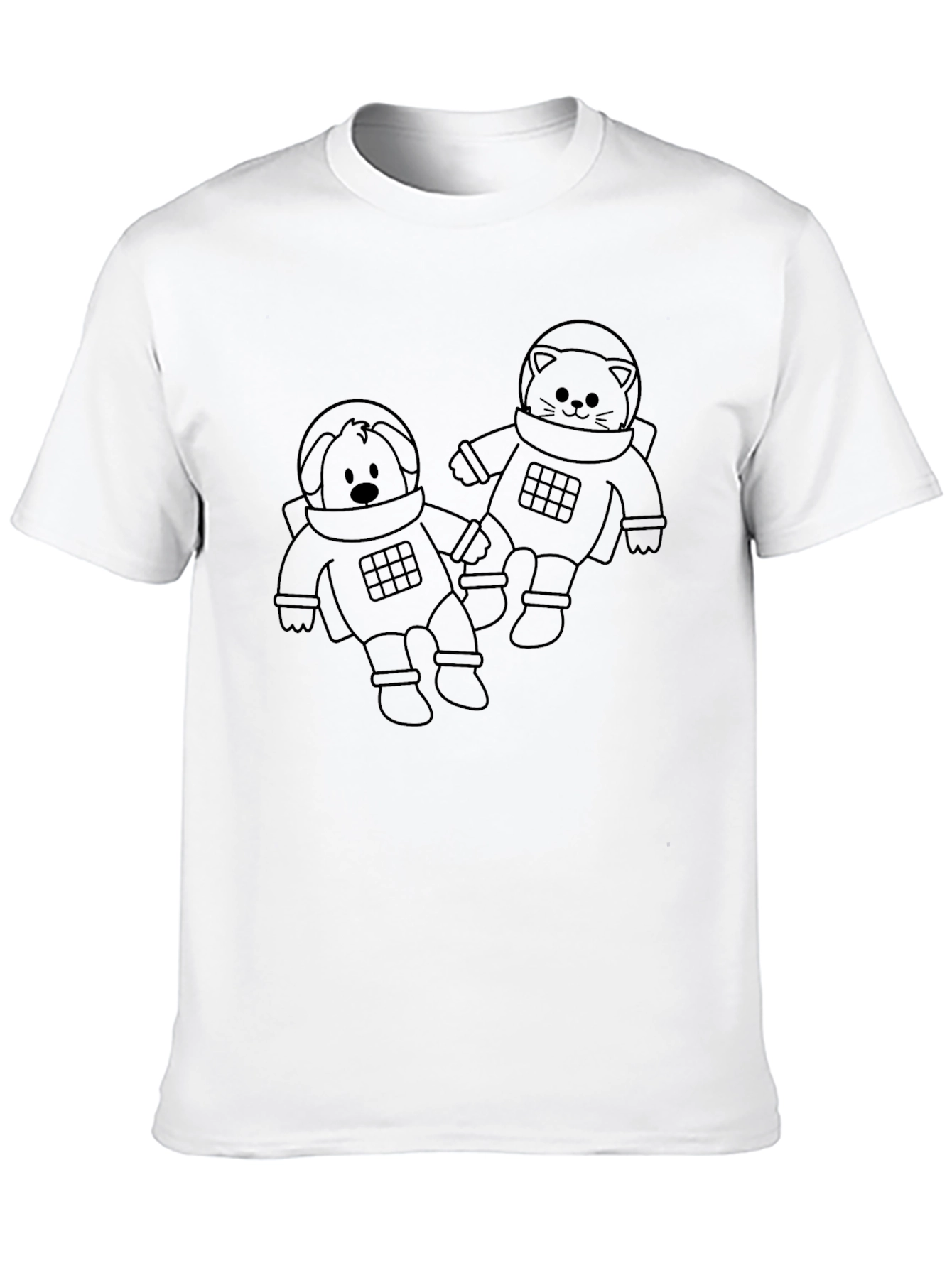 Astronaut Cat & Dog Unisex Black T-Shirt