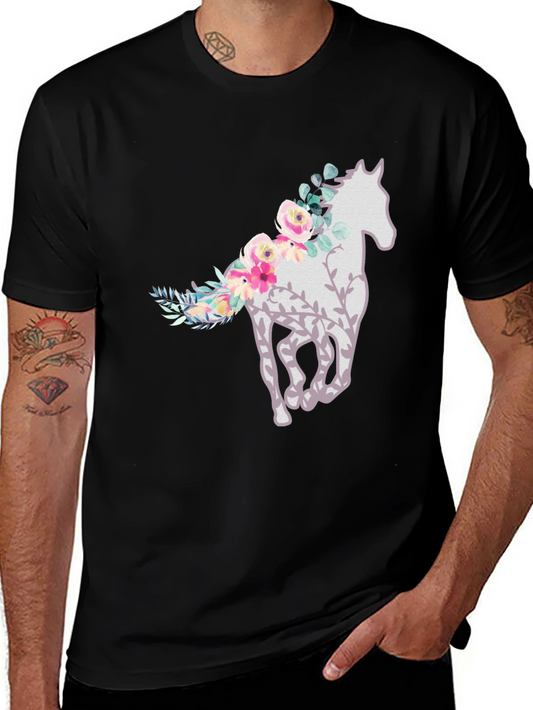 Floral Horse Graphic Tee - Stylish Mens T-Shirt