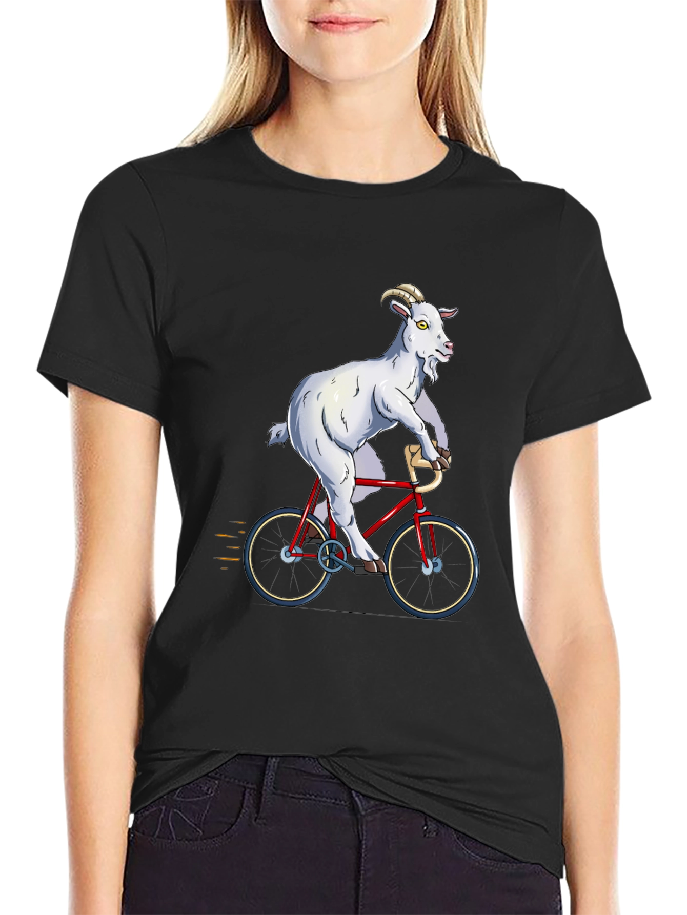 Goat on Bike Graphic Tee - Hilarious Animal T-Shirt
