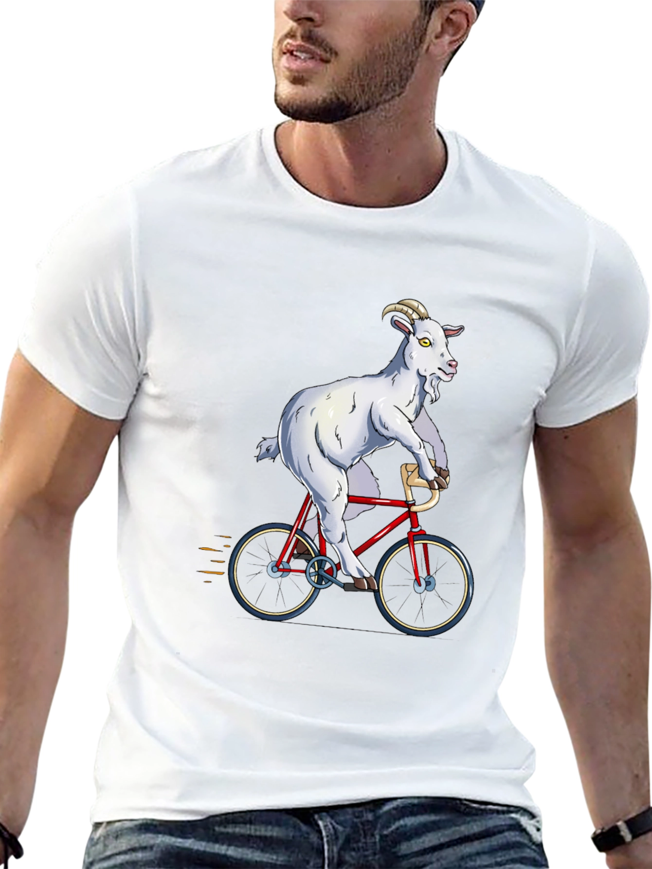 Goat on Bike Graphic Tee - Hilarious Animal T-Shirt
