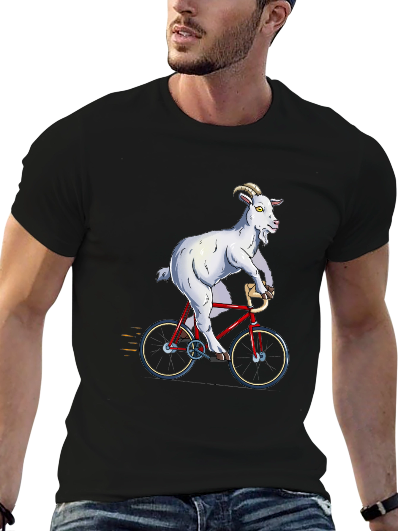 Goat on Bike Graphic Tee - Hilarious Animal T-Shirt